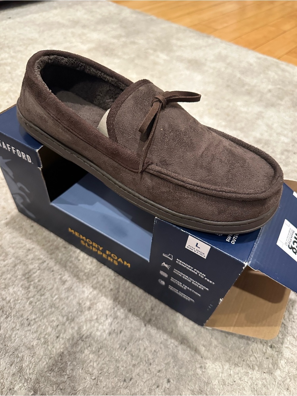 Stafford Dark Brown Suede-Look Memory Foam Slip-On Loafers - Size L (9.5-10.5)